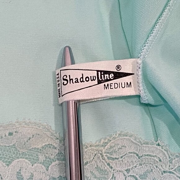 Vintage Shadowline Long Nightgown Size M Lace Trim Nylon Short Sleeves Green - Picture 5 of 6